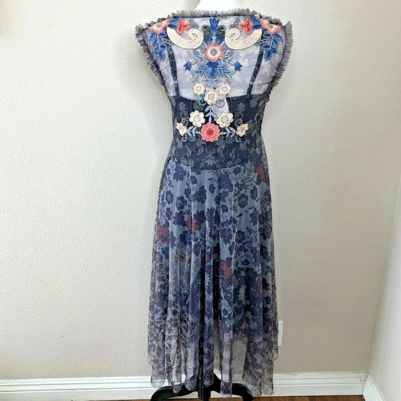 Johnny Was Biya Slip Ruffle Embroidered Mesh Dress - Picture 4 of 8